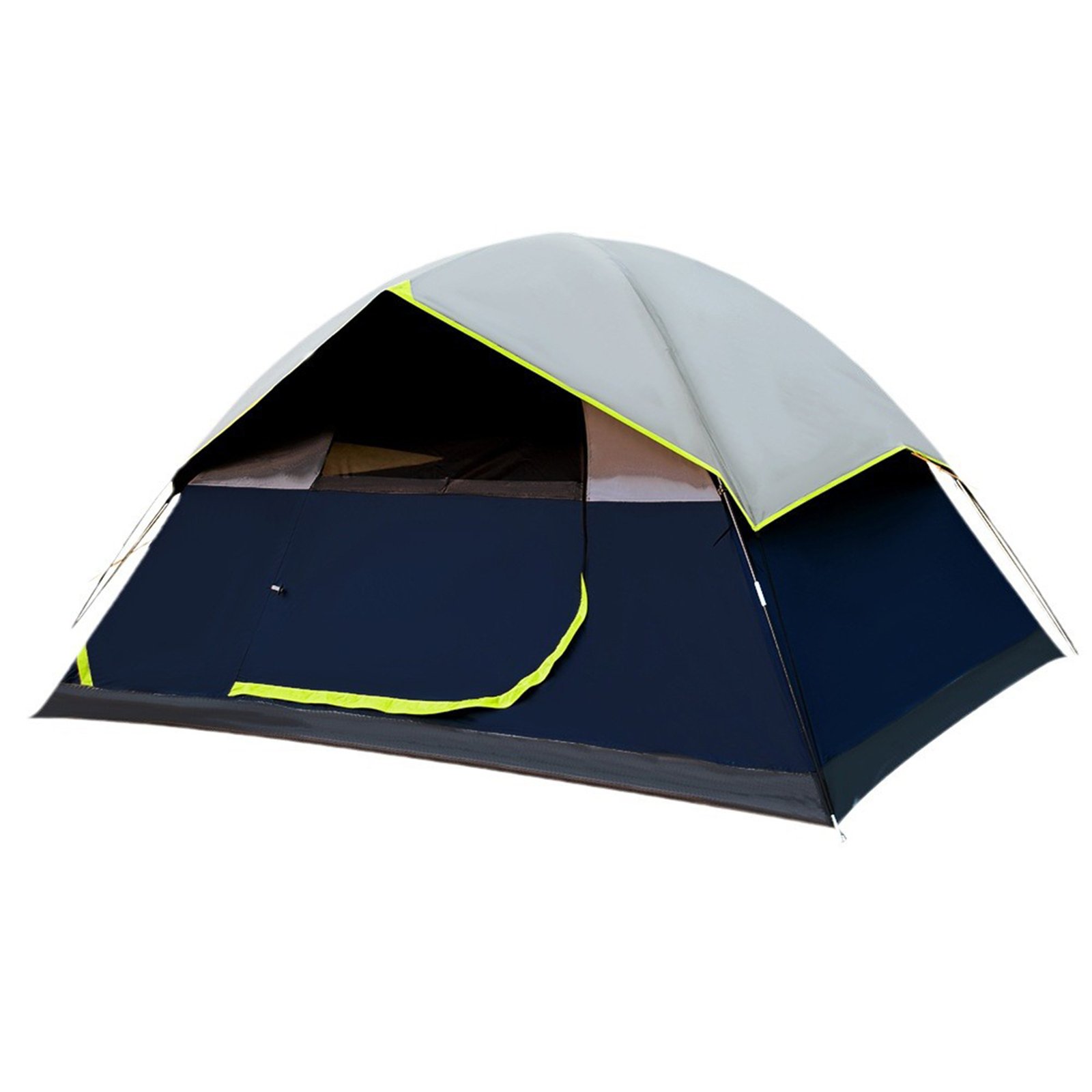 Three people camping field set up automatic tent