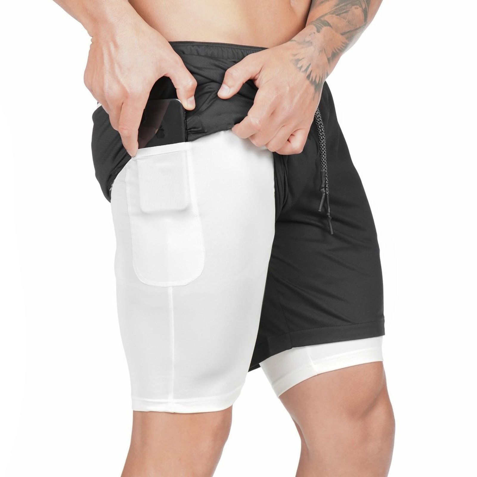 Men'S 2 In 1 Sport Quick Dry Short Pants With Phone Pocket
