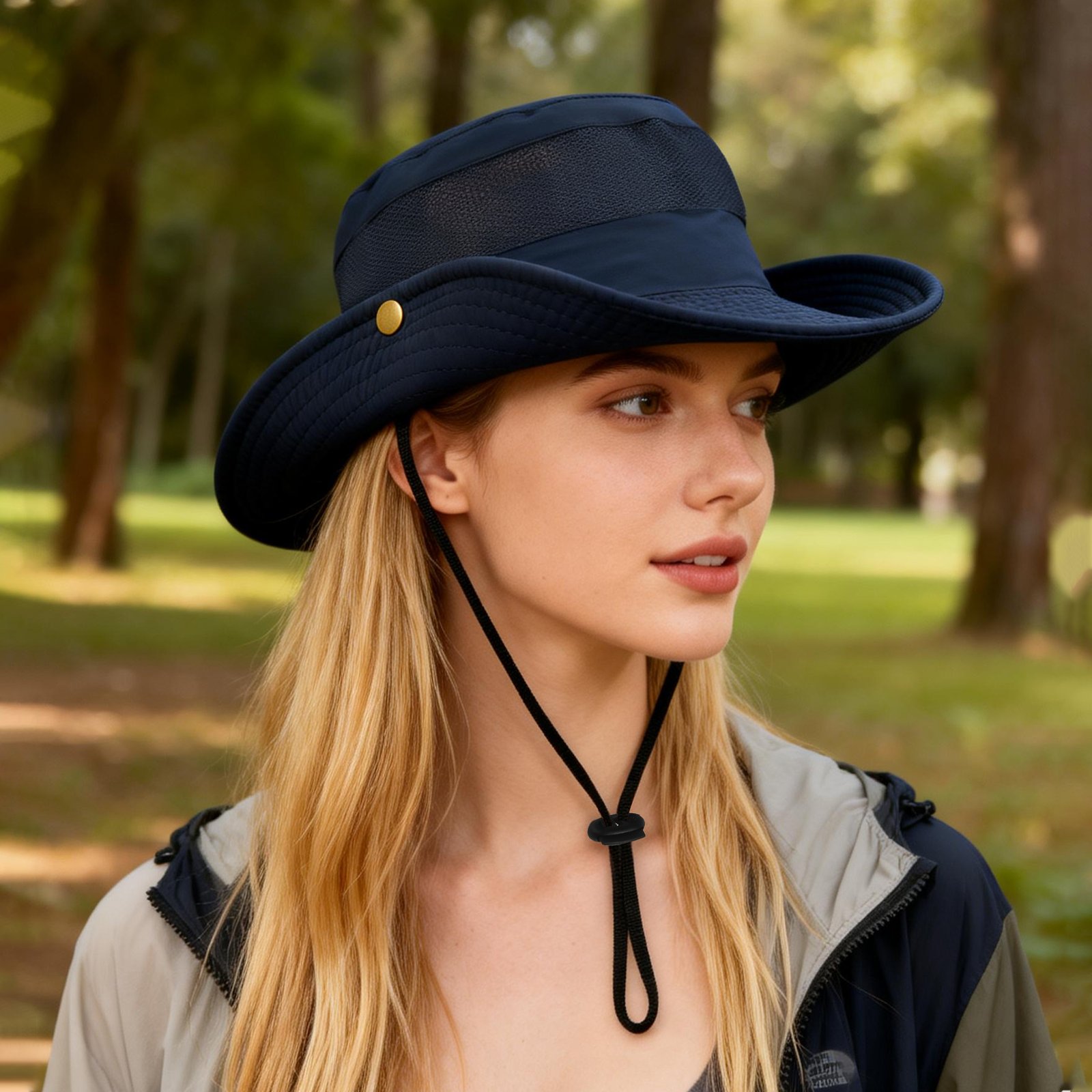 Wide Brim Sun Hat Travel Bucket Hat W/ Adjustable Strap