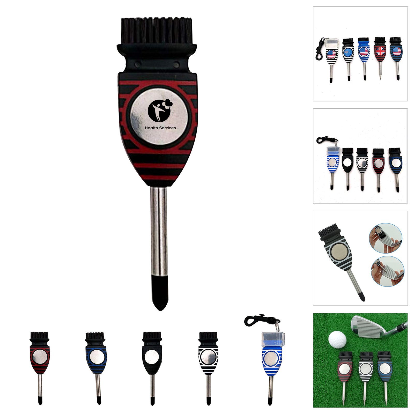 3-In-1 Golf Club Brush Groove Cleaner W/ Magnetic Ball Mark