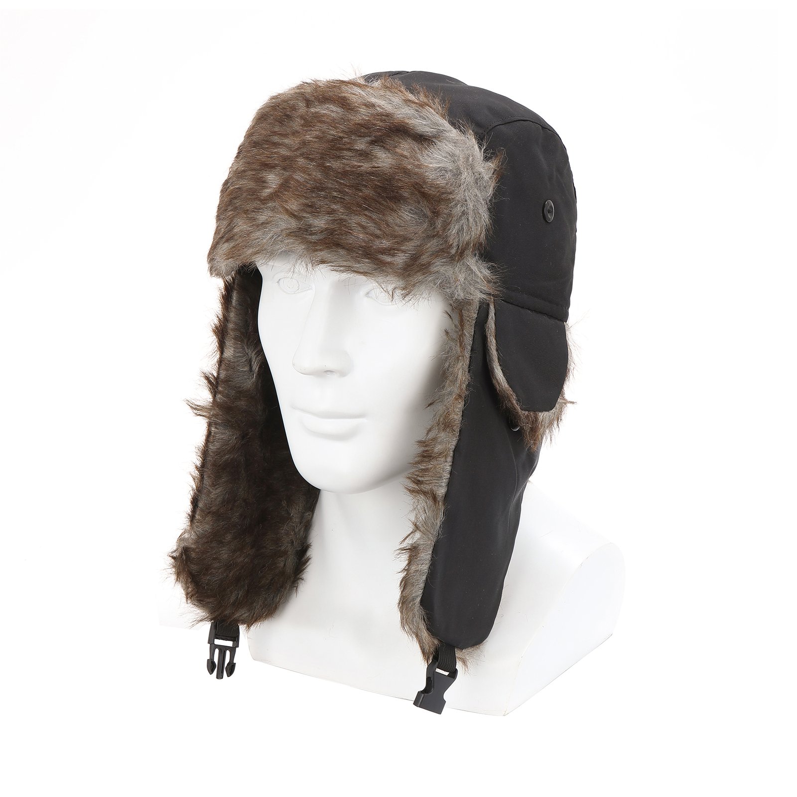 Winter Hat with Brim Warm Earflaps Faux Fur Baseball Cap