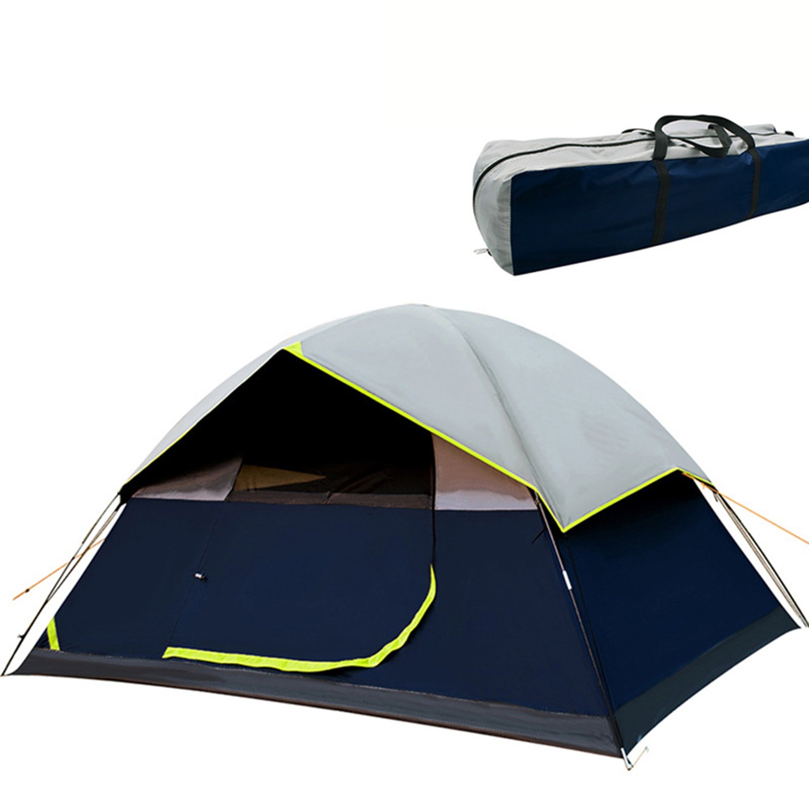 Three people camping field set up automatic tent
