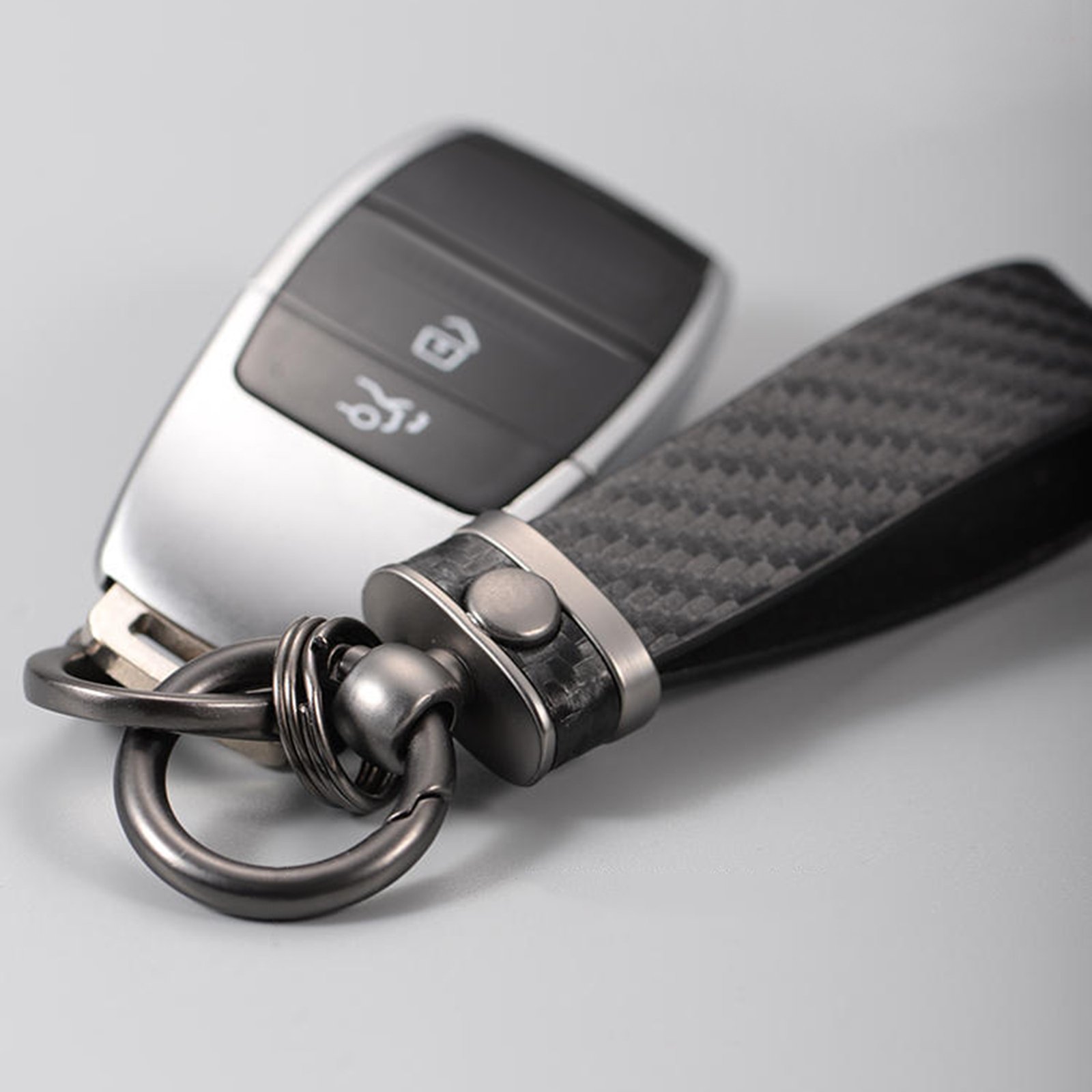 Carbon Fiber Leather Metal Car Keychain