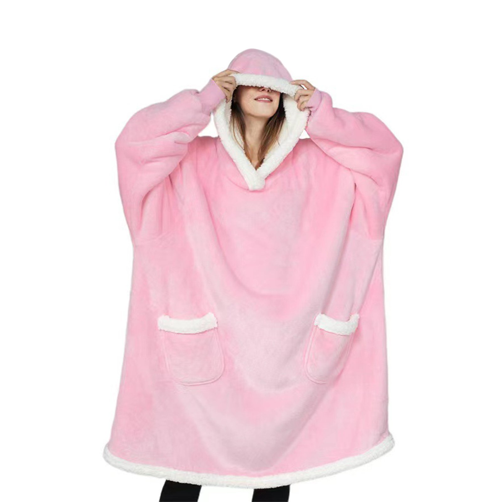 Wearable Fleece Hooded Blanket with Pocket