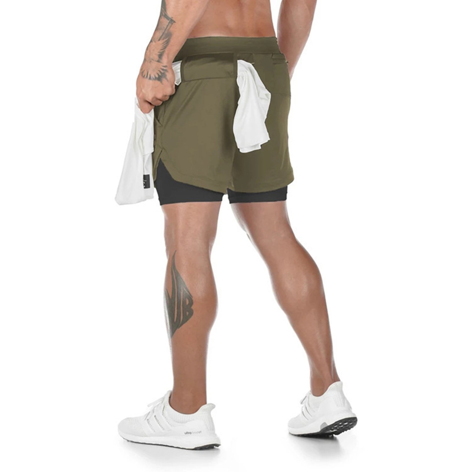 Men'S 2 In 1 Sport Quick Dry Short Pants With Phone Pocket
