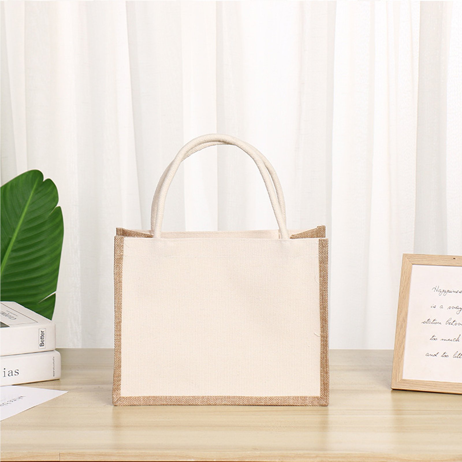 Two-Tone Linen Canvas Tote Bag