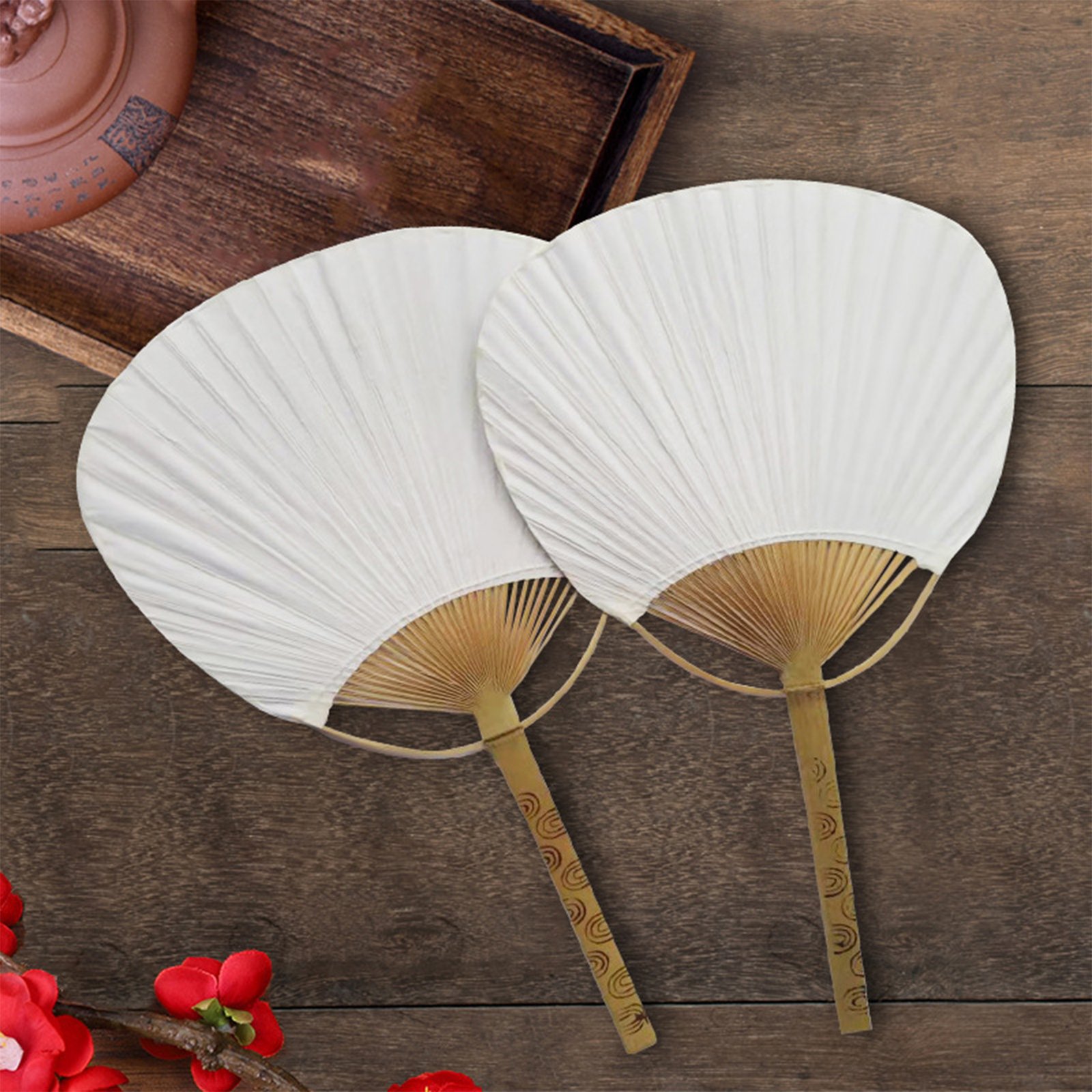 9.5"x15" Custom Paddle Fan With Long Bamboo Handle
