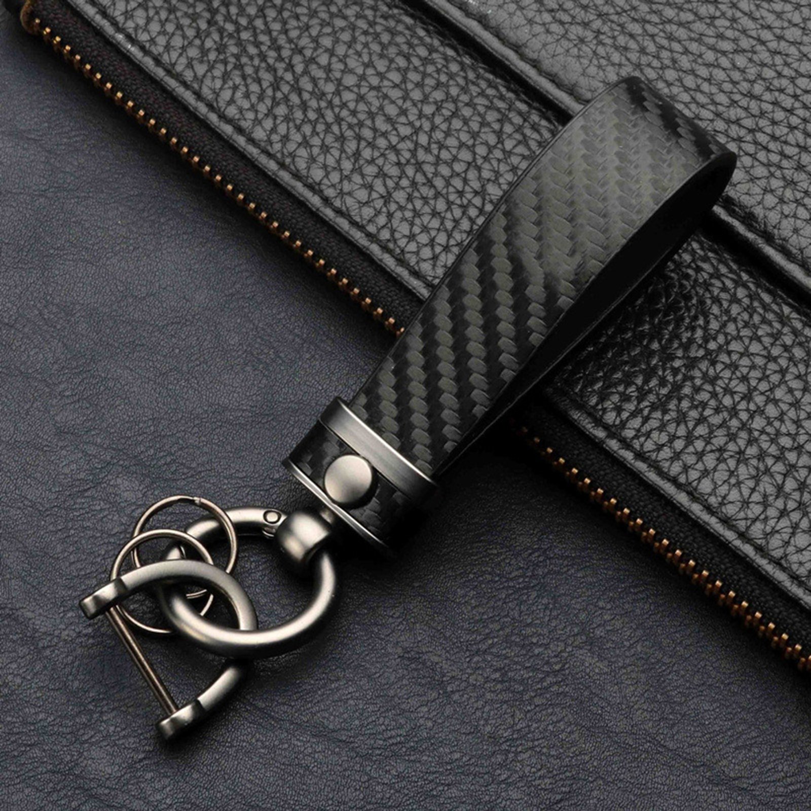 Carbon Fiber Leather Metal Car Keychain