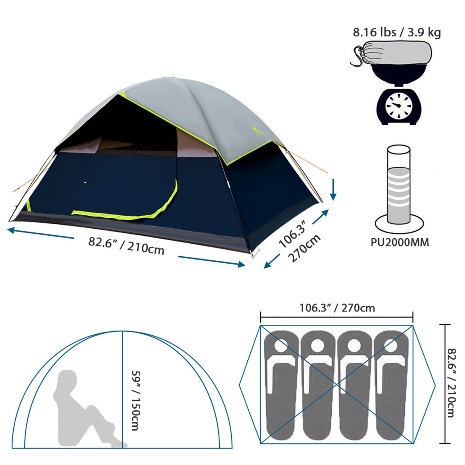 Three people camping field set up automatic tent