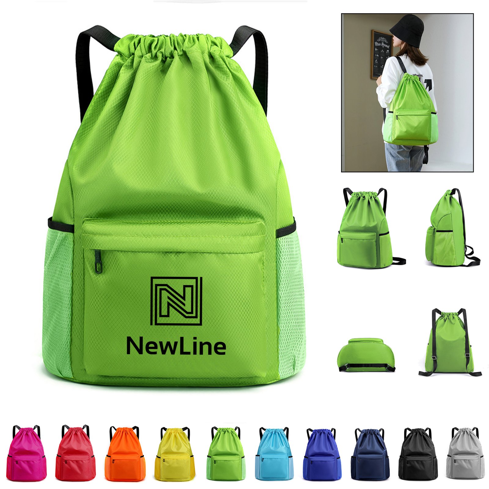 Waterproof Sports Drawstring Backpack W/ Dry-Wet Separation