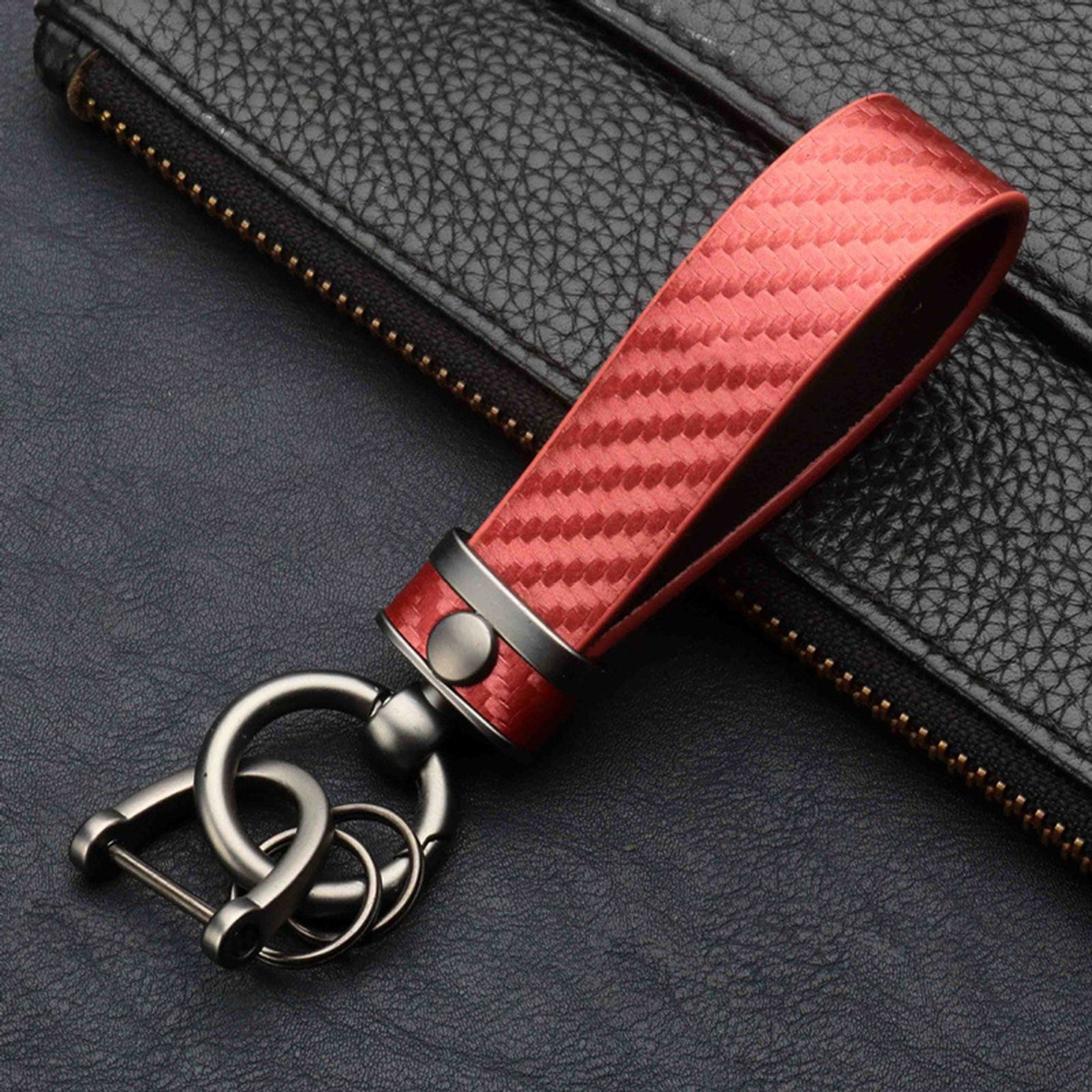 Carbon Fiber Leather Metal Car Keychain