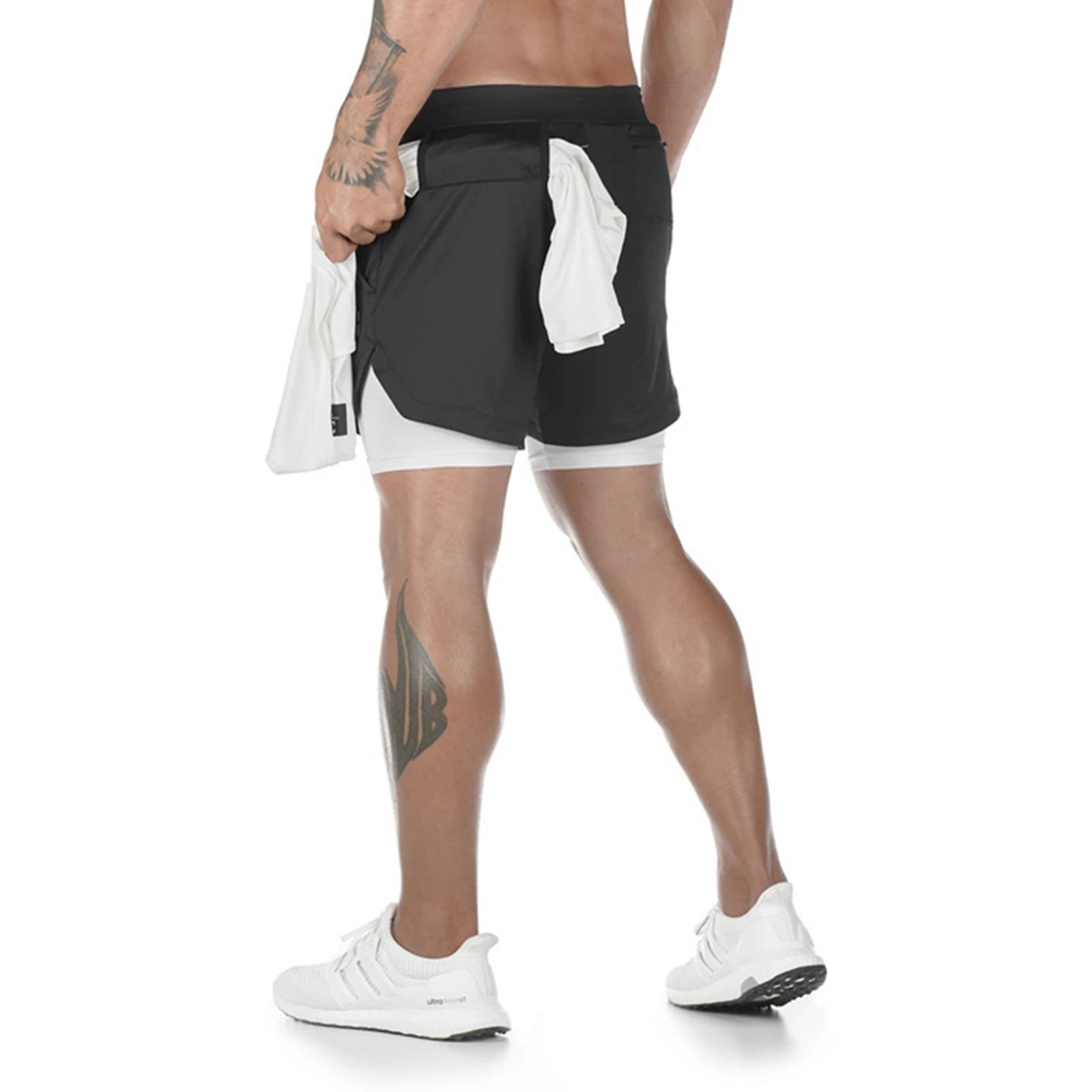 Men'S 2 In 1 Sport Quick Dry Short Pants With Phone Pocket