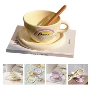 Hand-painted Rainbow Ceramic Coffee Cup Set with Saucer