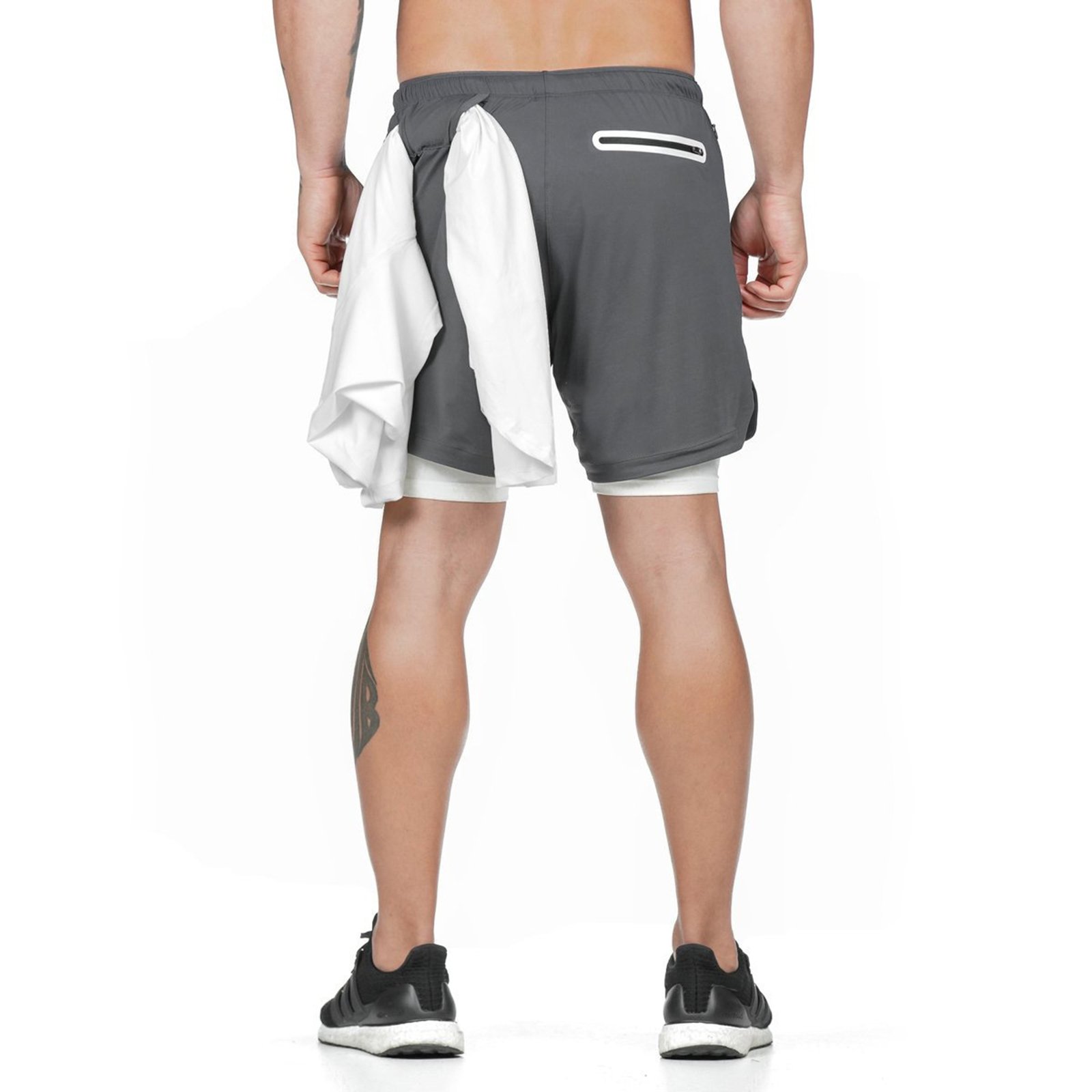 Men'S 2 In 1 Sport Quick Dry Short Pants With Phone Pocket