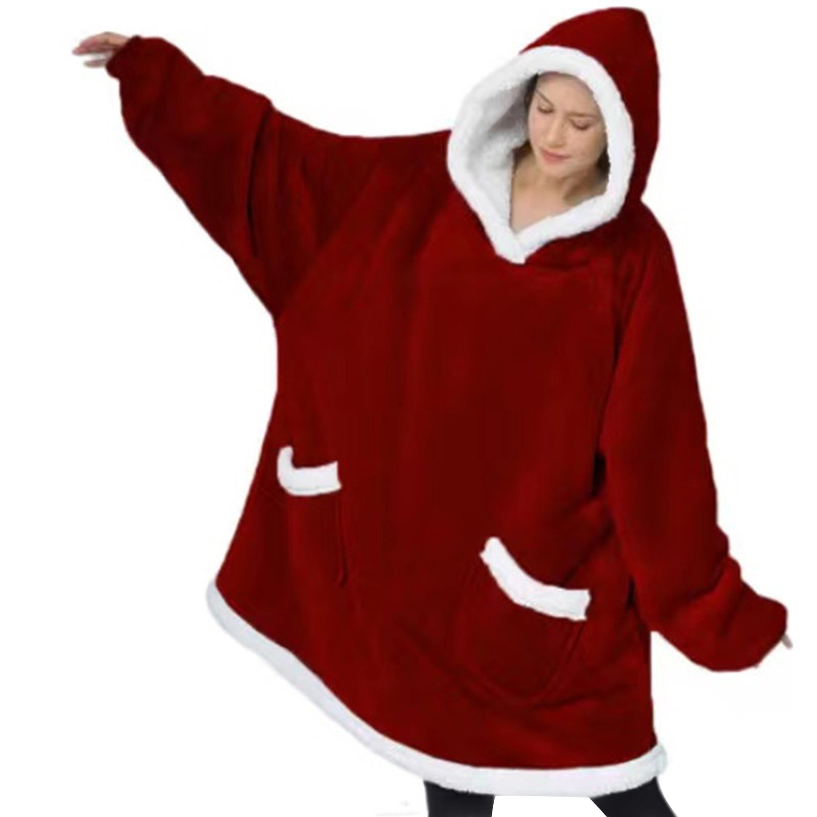 Wearable Fleece Hooded Blanket with Pocket
