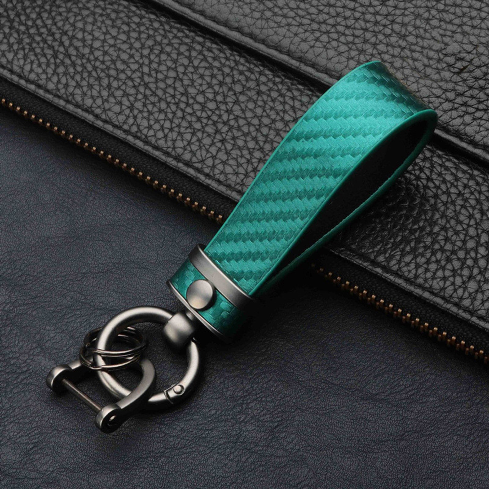 Carbon Fiber Leather Metal Car Keychain
