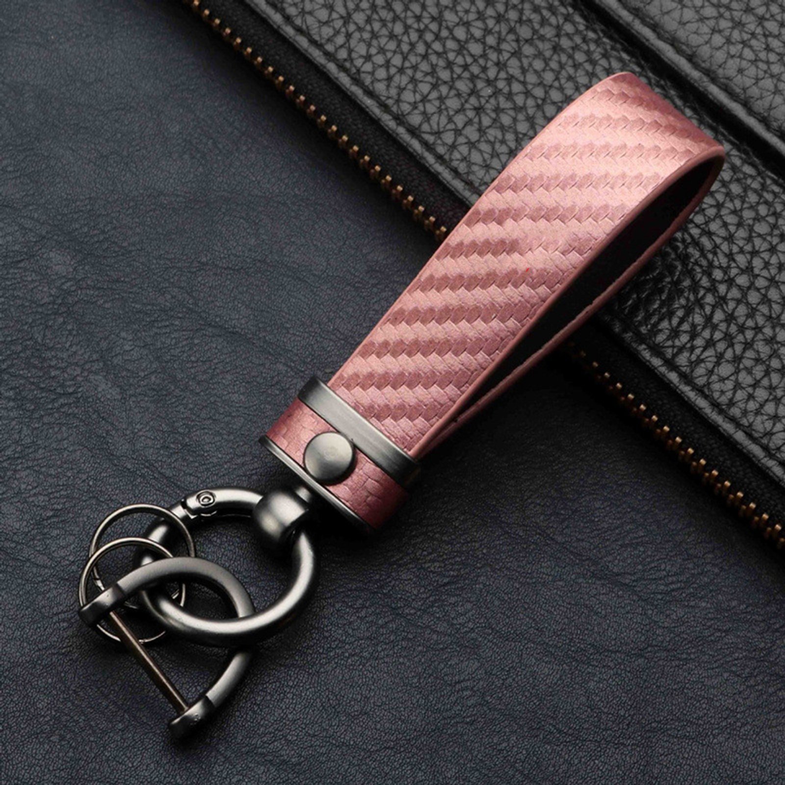 Carbon Fiber Leather Metal Car Keychain