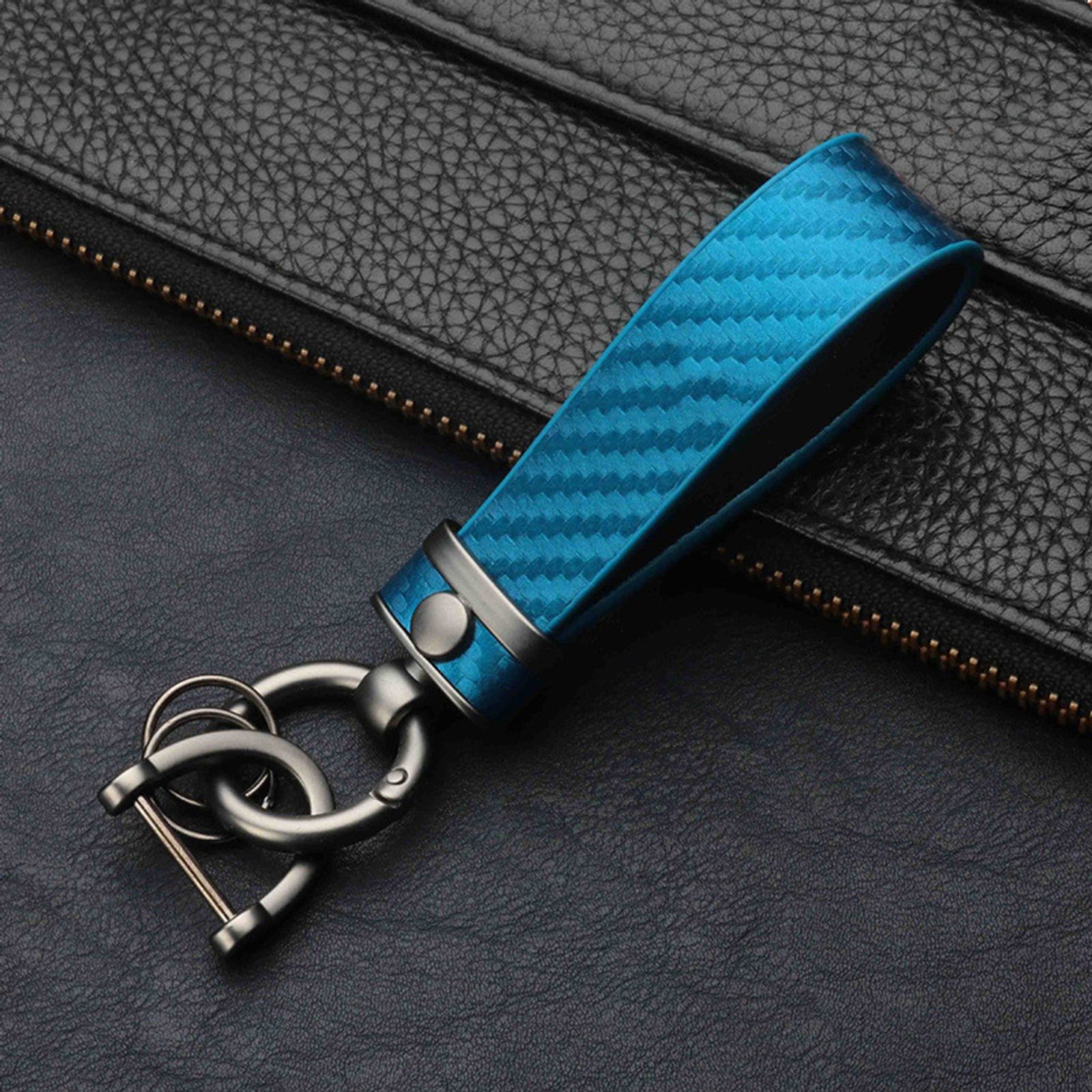 Carbon Fiber Leather Metal Car Keychain