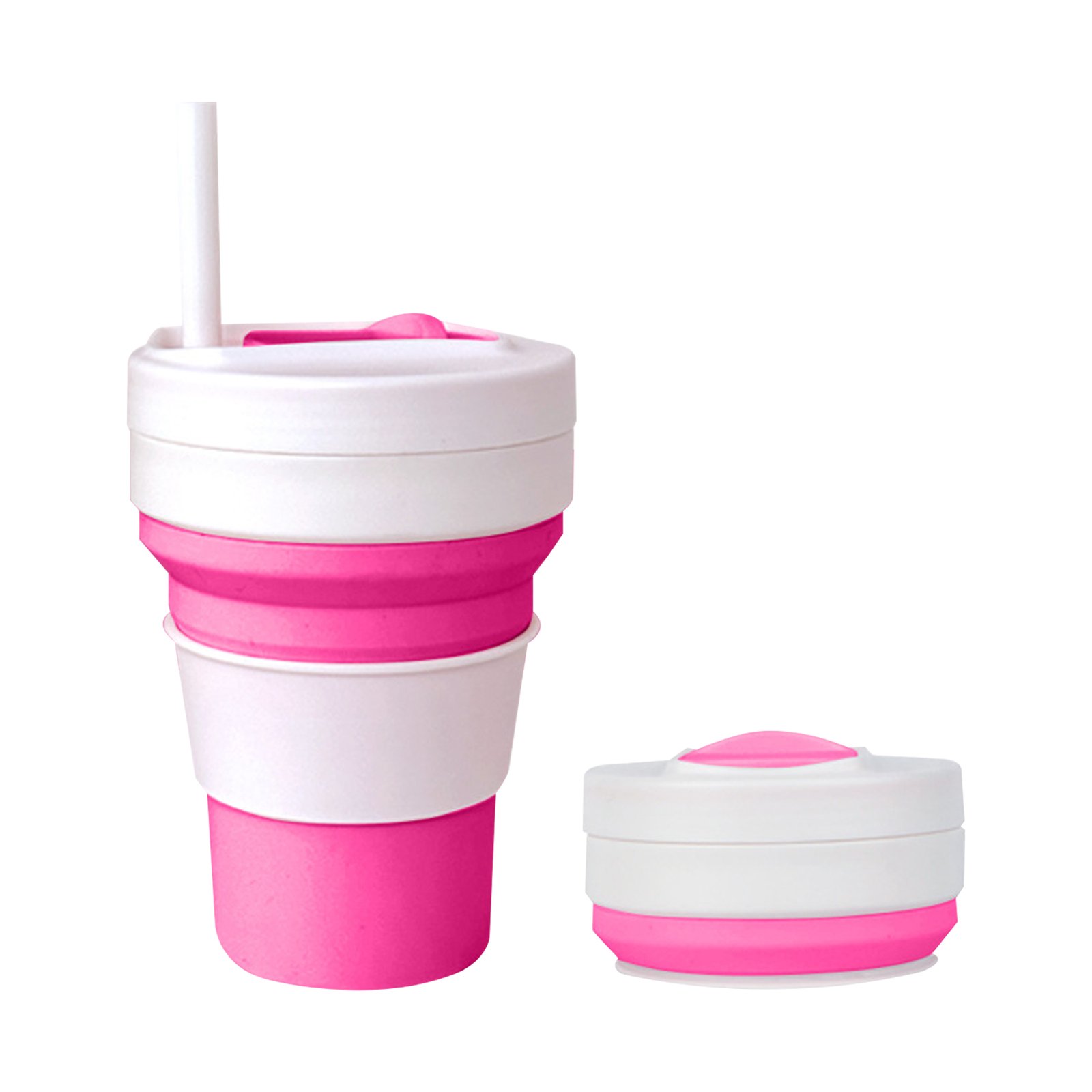 12 OZ Collapsible Foldable Silicone Travel Cup with Straw