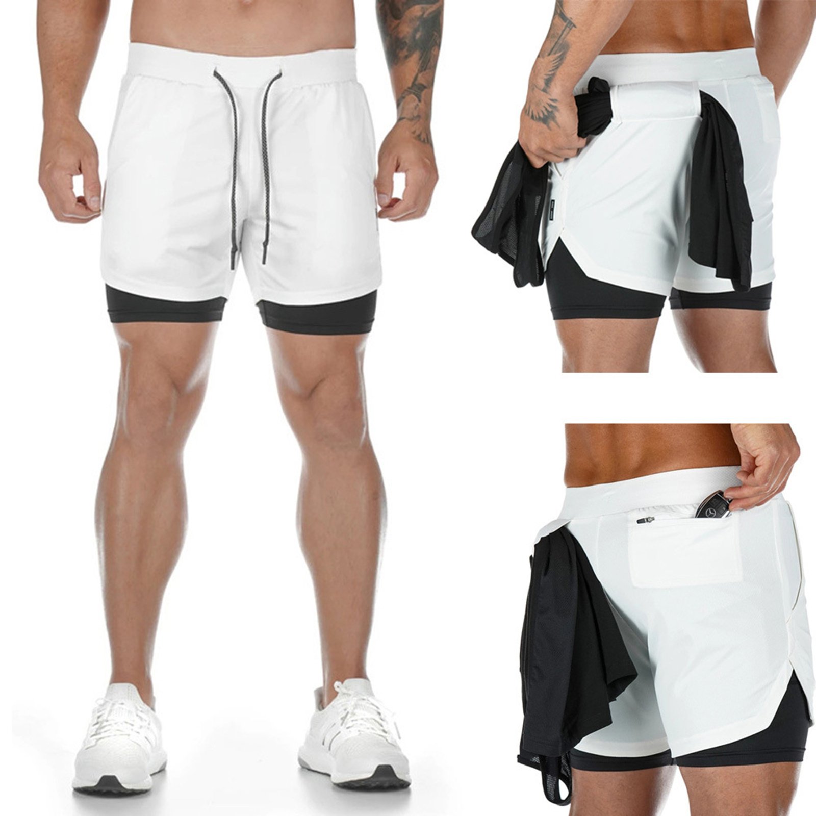 Men'S 2 In 1 Sport Quick Dry Short Pants With Phone Pocket