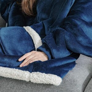 Wearable Fleece Hooded Blanket with Pocket
