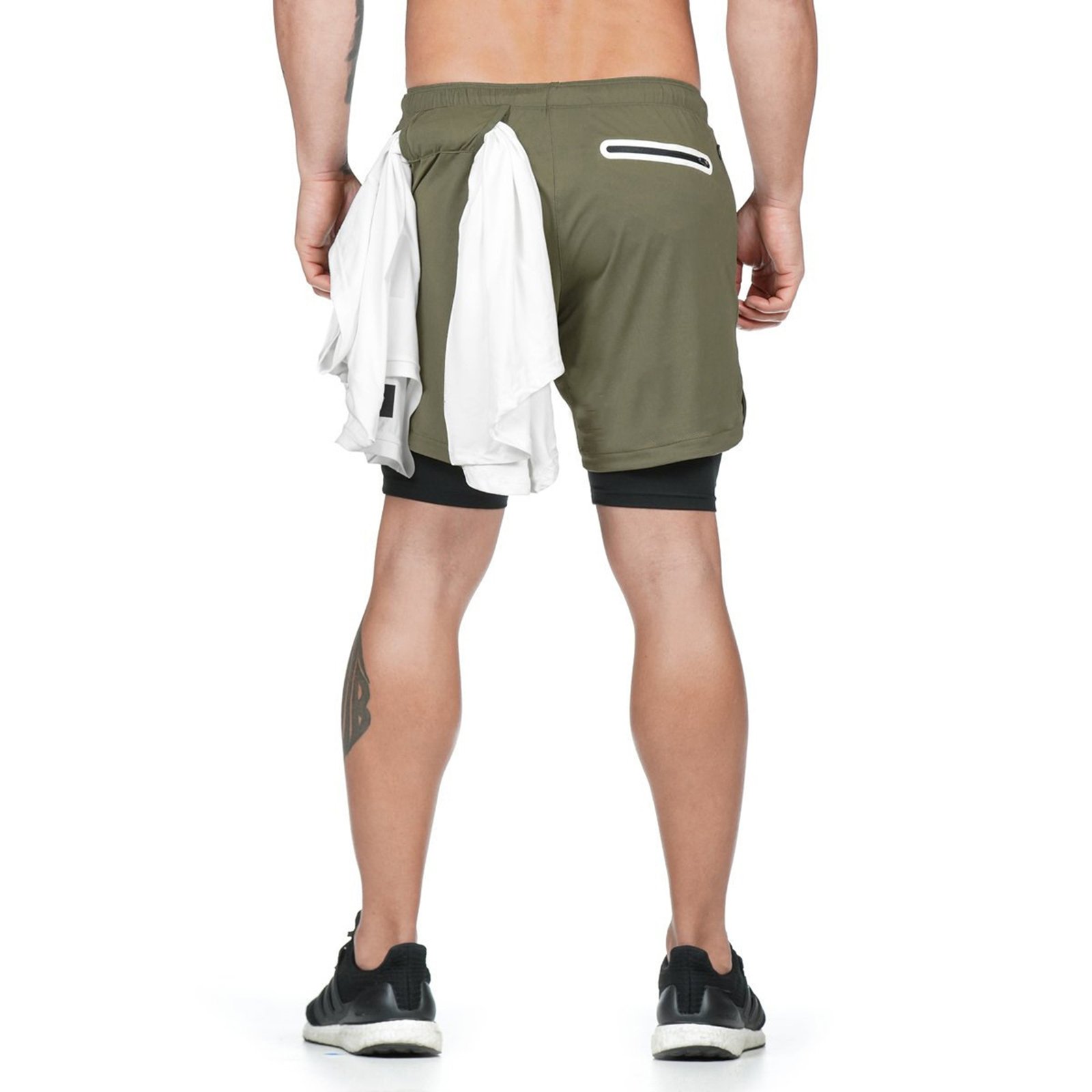 Men'S 2 In 1 Sport Quick Dry Short Pants With Phone Pocket
