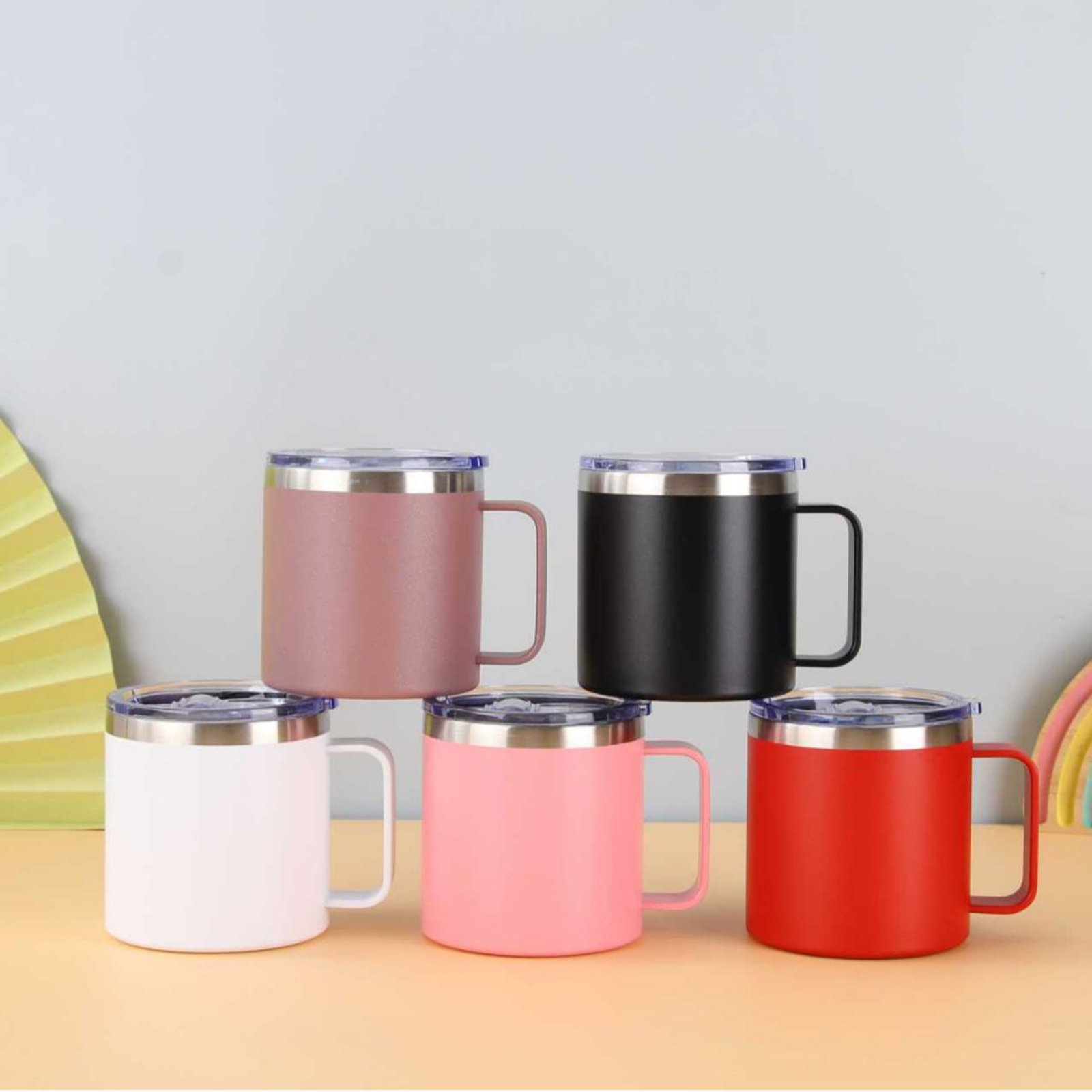 14Oz Stainless Steel Vacuum Camping Mug With Handle