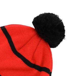 Two-Tone Knit Pom Beanie With Cuff