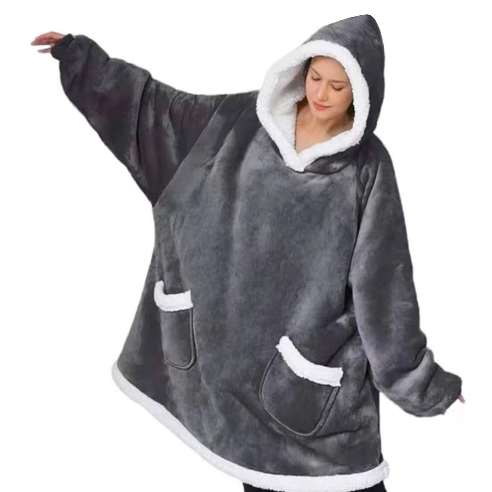 Wearable Fleece Hooded Blanket with Pocket