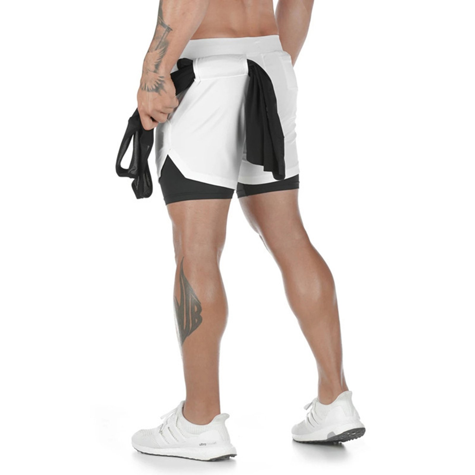 Men'S 2 In 1 Sport Quick Dry Short Pants With Phone Pocket
