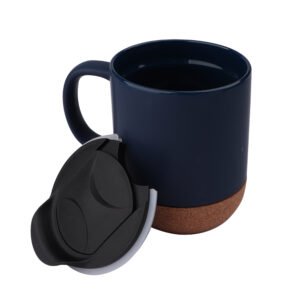 13oz Ceramic Coffee Mugs W/ Cork Bottom & Spill Proof Lid